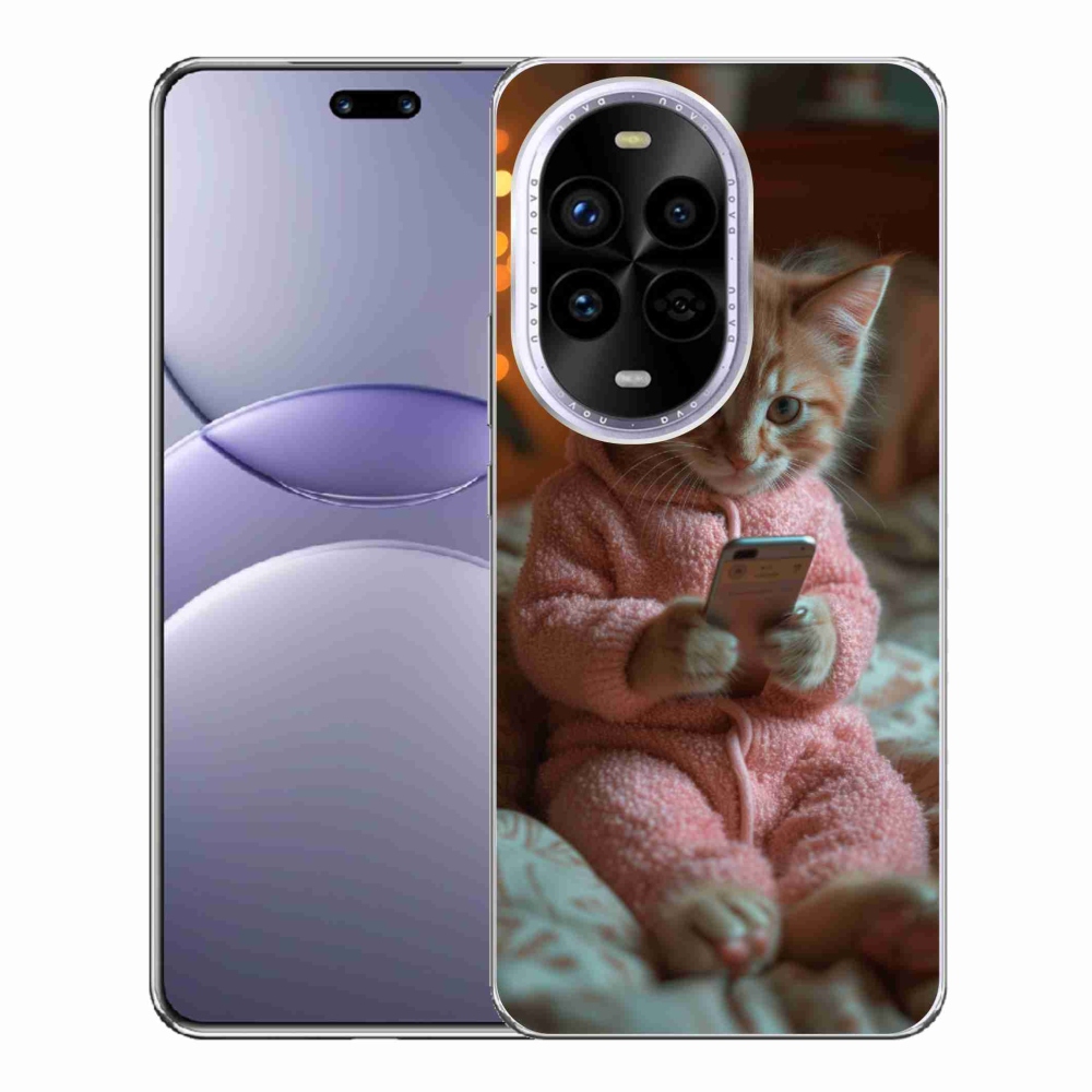 Gelový kryt mmCase na Huawei Nova 13 Pro 5G - kotě s mobilem