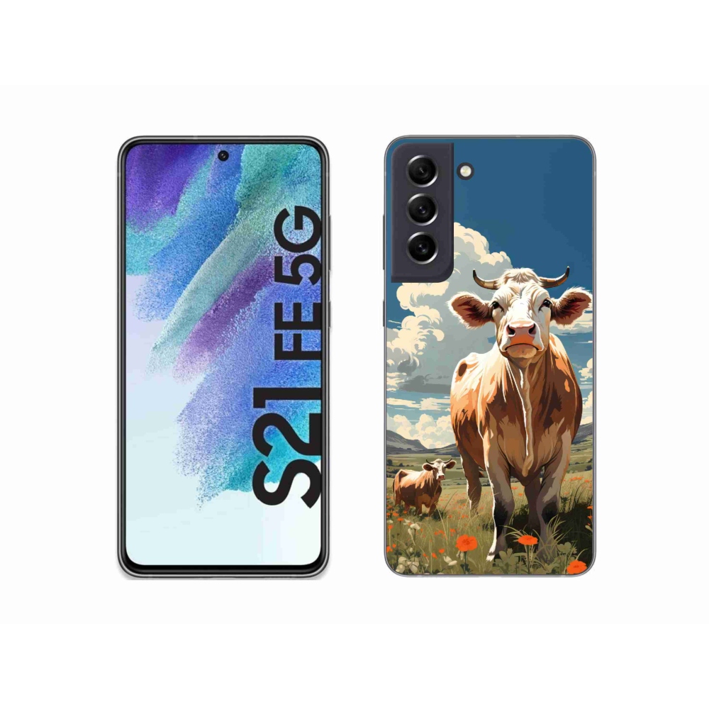 Gelový kryt mmCase na Samsung Galaxy S21 FE 5G - krávy na louce