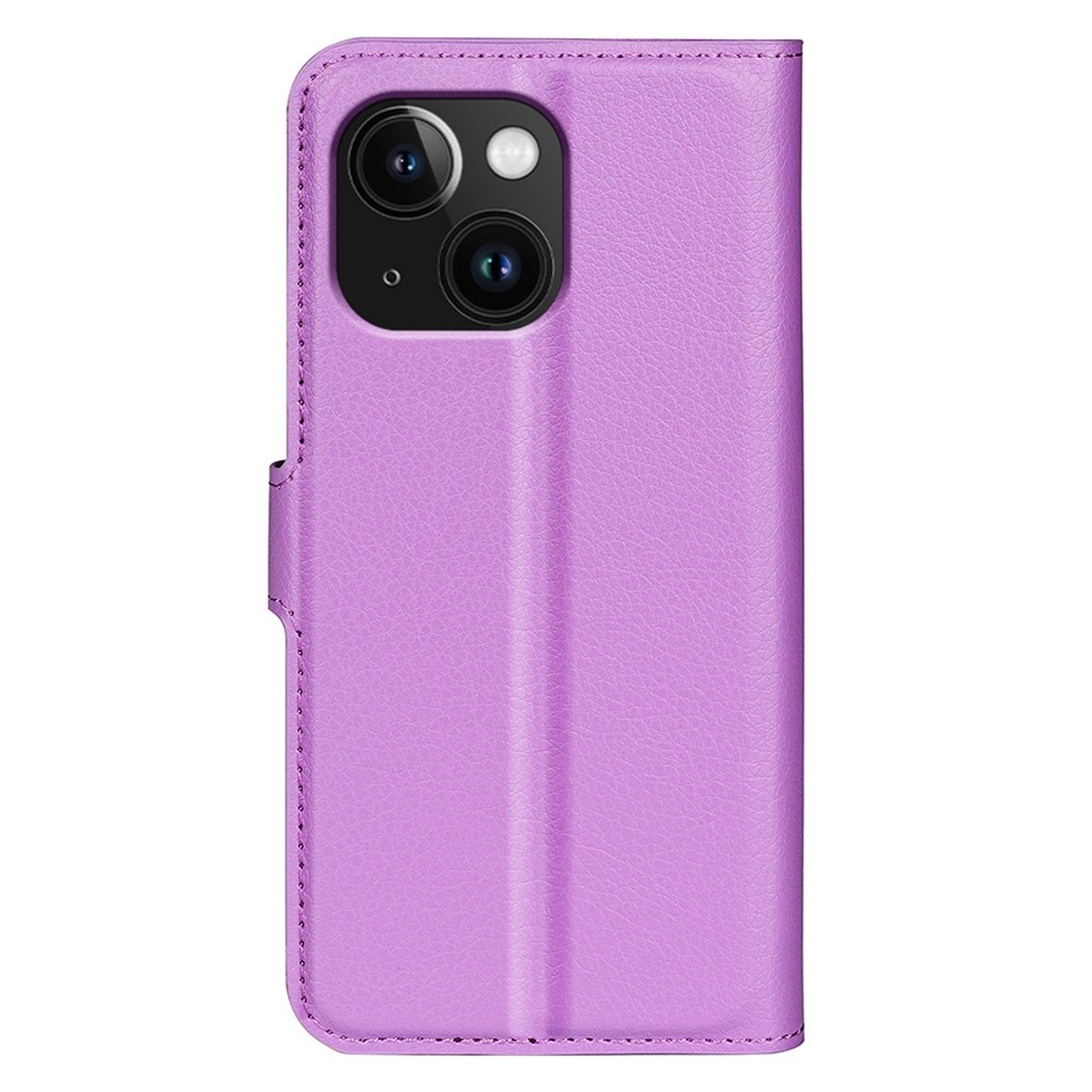 Litchi knížkové pouzdro na iPhone 15 - fialové