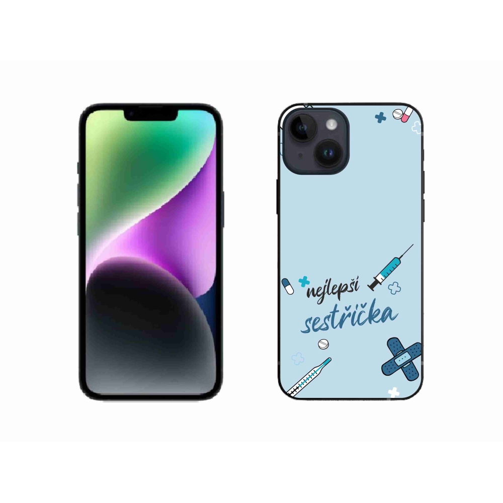 Gelový kryt mmCase na iPhone 14 - nejlepší sestřička modré pozadí