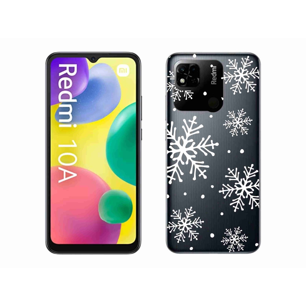 Gelový kryt mmCase na Xiaomi Redmi 10A - bílé vločky na průhledném pozadí