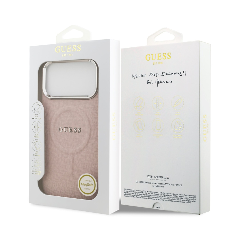 Guess PU Saffiano MagSafe Zadní Kryt pro iPhone 17 Pro Pink
