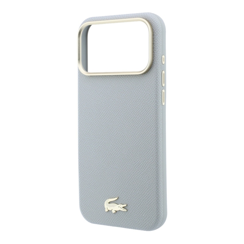 Lacoste PU Leather Champs Elysees Gold Logo MagSafe Zadní Kryt pro iPhone 18 Pro Light Grey
