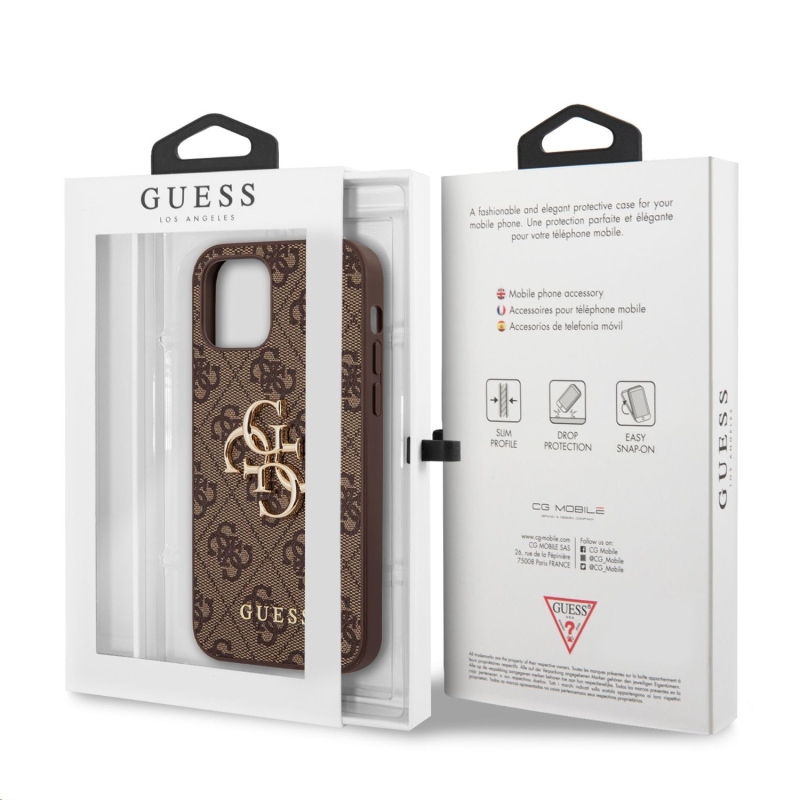 Guess PU 4G Metal Logo Zadní Kryt pro iPhone 12/12 Pro Brown