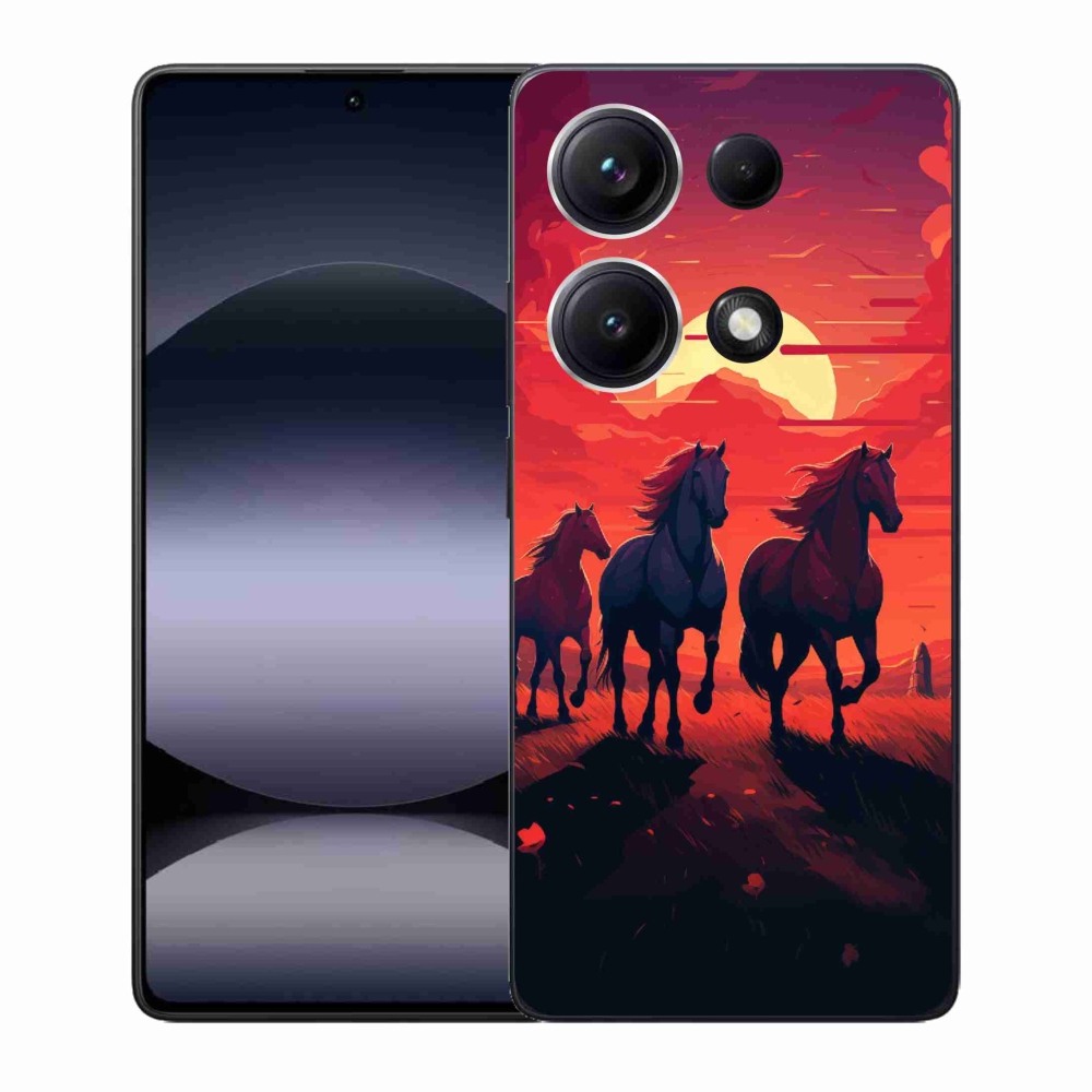 Gelový kryt mmCase na Xiaomi Redmi Note 14S - koně a západ slunce