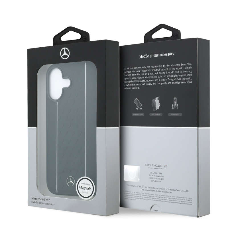 Mercedes Leather Star Pattern and Stripes MagSafe Zadní Kryt pro iPhone 17 Black/White