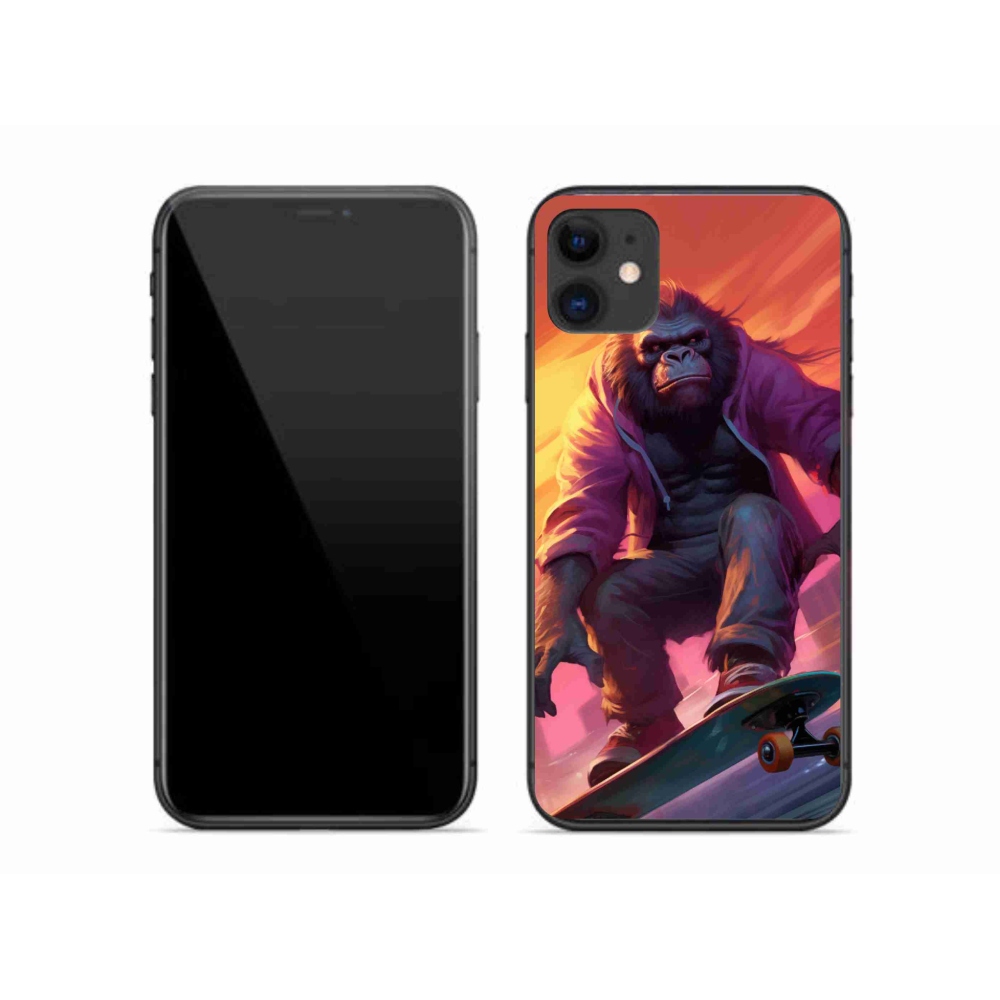 Gelový kryt mmCase na iPhone 11 - gorila na skateboardu