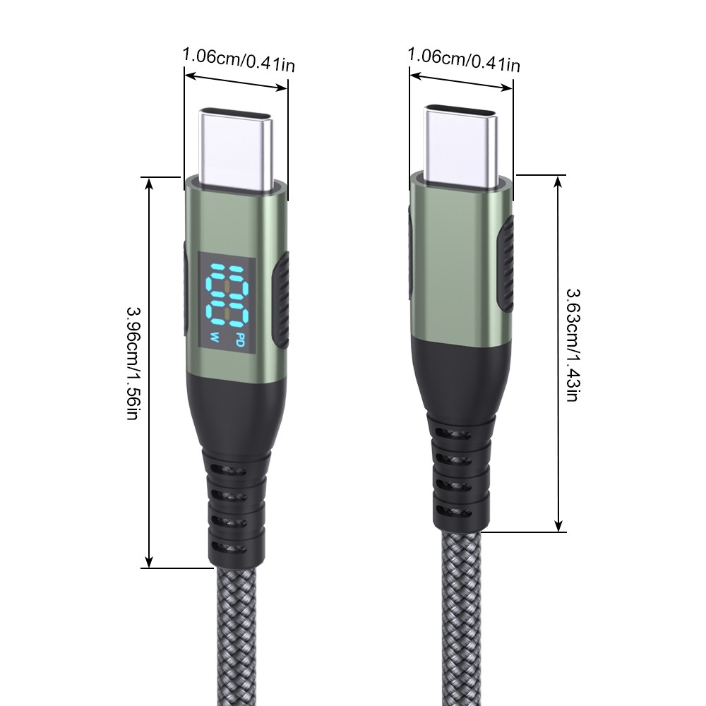 Nylonový kabel USB-C / USB-C s displejem 1m 100W - šedý