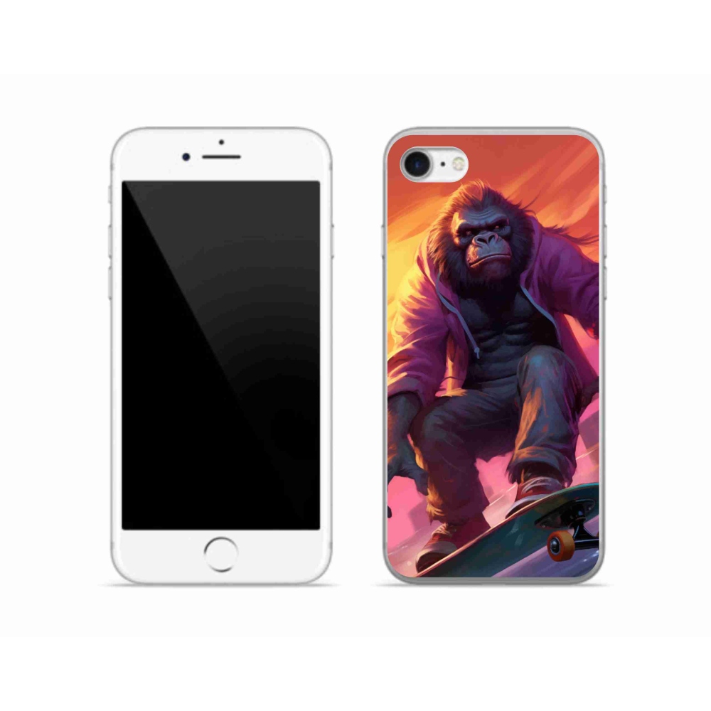 Gelový kryt mmCase na iPhone SE (2020) - gorila na skateboardu
