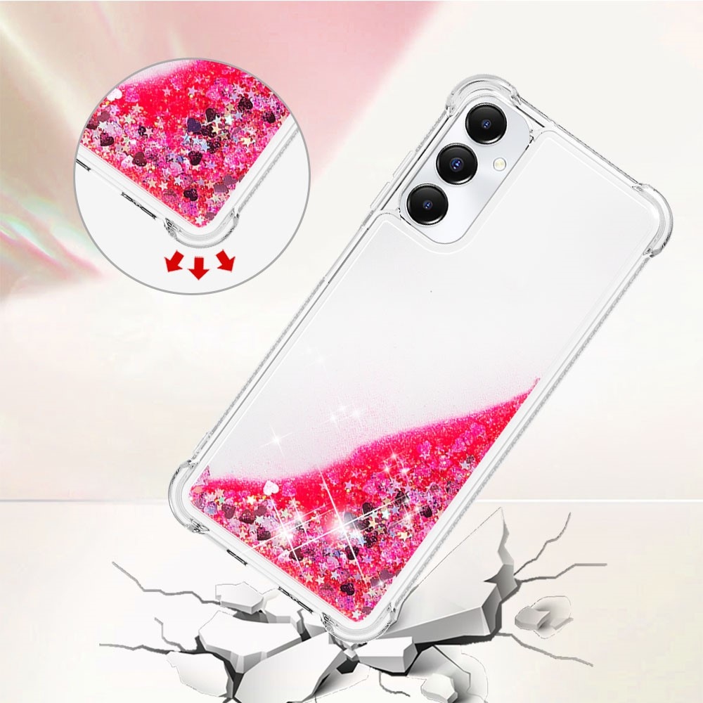 Glitter gelový přesýpací obal na Samsung Galaxy A05s - růžový/srdíčka