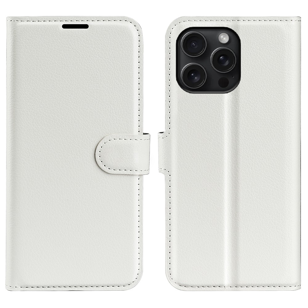 Litchi knížkové pouzdro na iPhone 16 Pro - bílé