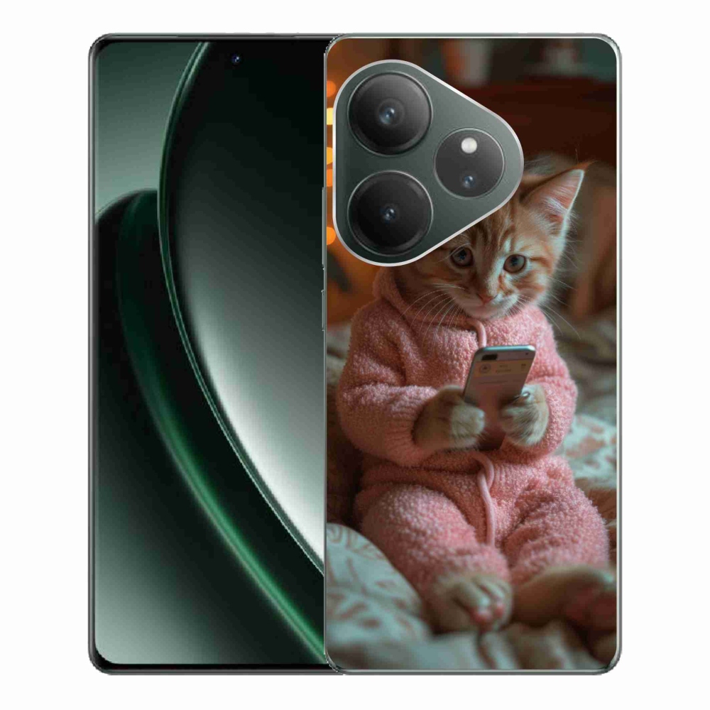 Gelový kryt mmCase na Realme GT 6 5G/GT 6T 5G - kotě s mobilem
