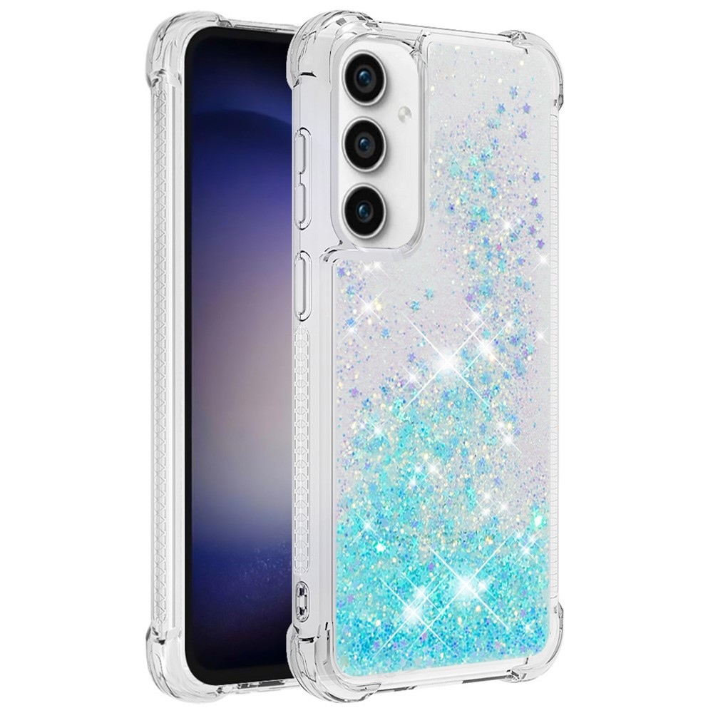 Glitter gelový přesýpací obal na Samsung Galaxy S23 FE - modrý/hvězdičky