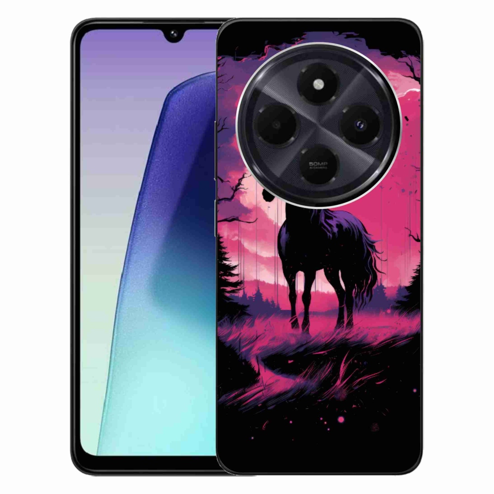 Gelový kryt mmCase na Xiaomi Redmi 14C/Poco C75 - černý kreslený kůň 1