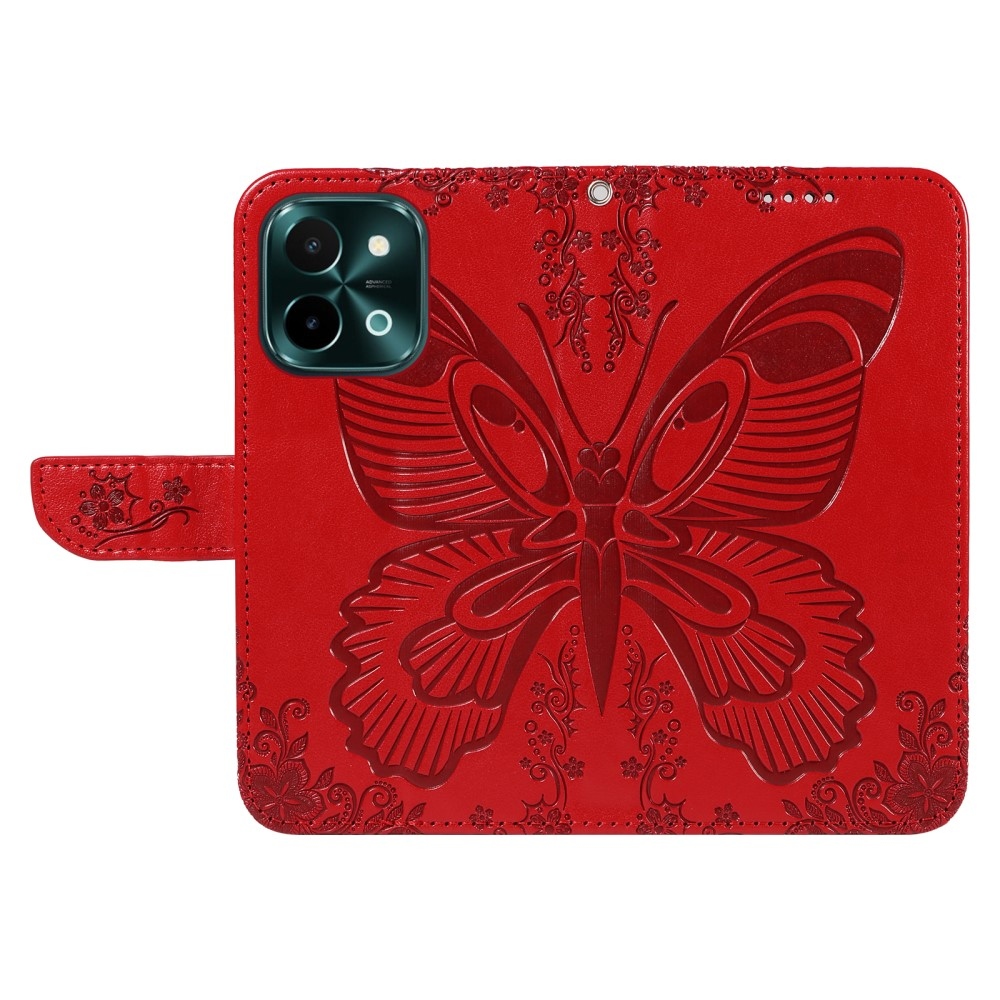 Floral Butterfly knížkové pouzdro na Vivo Y28 - červené