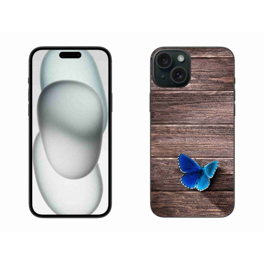 Gelový kryt mmCase na iPhone 15 Plus - modrý motýl 1