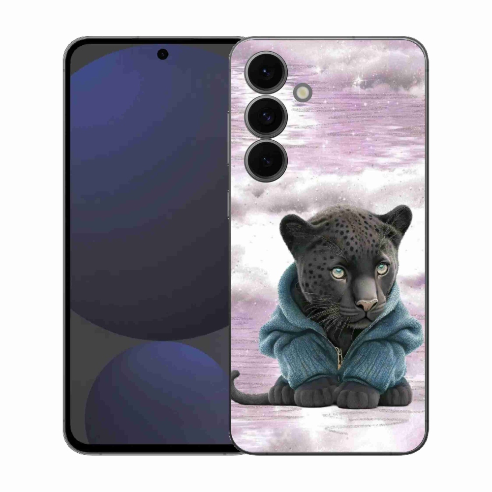 Gelový kryt mmCase na Samsung Galaxy S25 FE - černý panter ve svetru