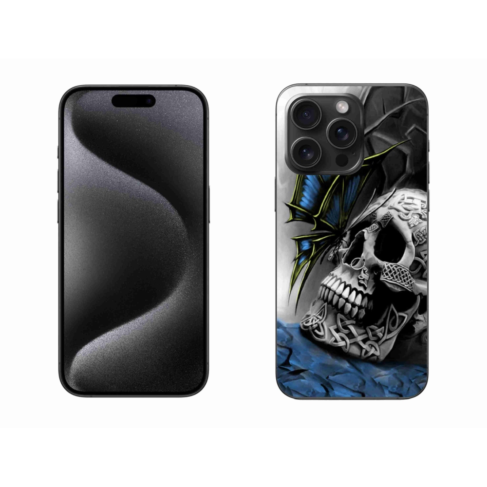 Gelový kryt mmCase na iPhone 15 Pro Max - motýl a lebka