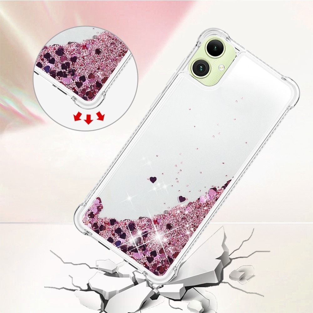 Glitter přesýpací gelový obal na Samsung Galaxy A06 4G - růžovozlatý/srdíčka