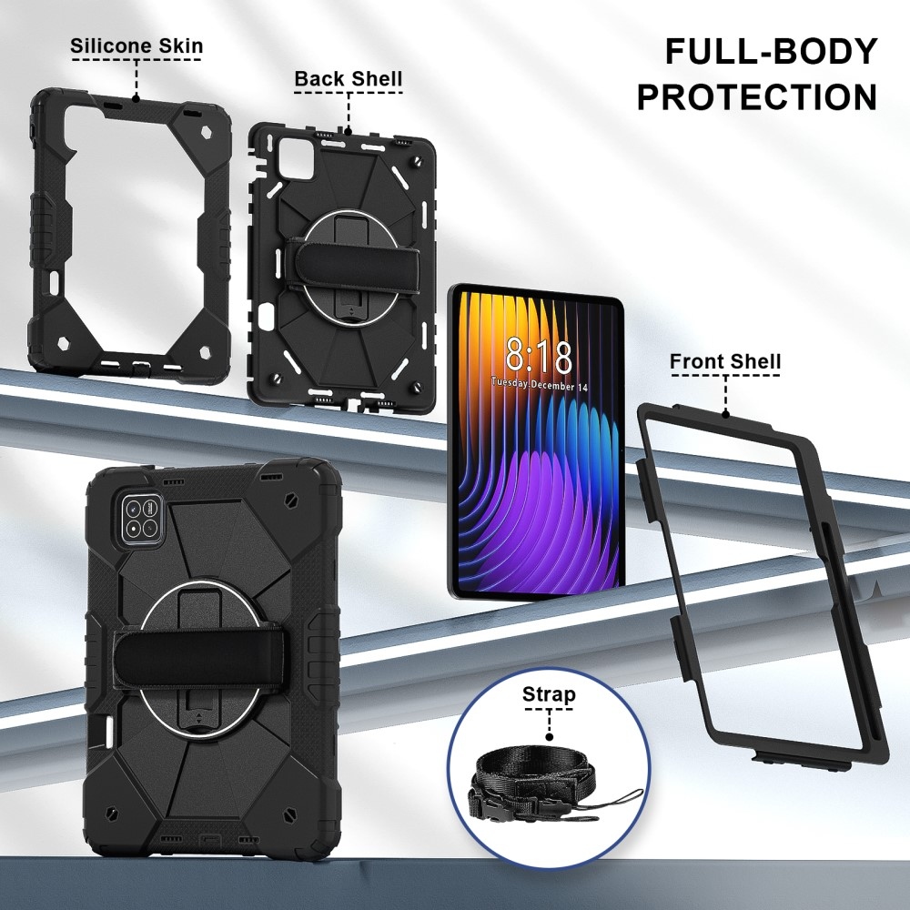Strap odolný kryt s držákem na ruku a ramenním popruhem na Xiaomi Pad 7/7 Pro - černý