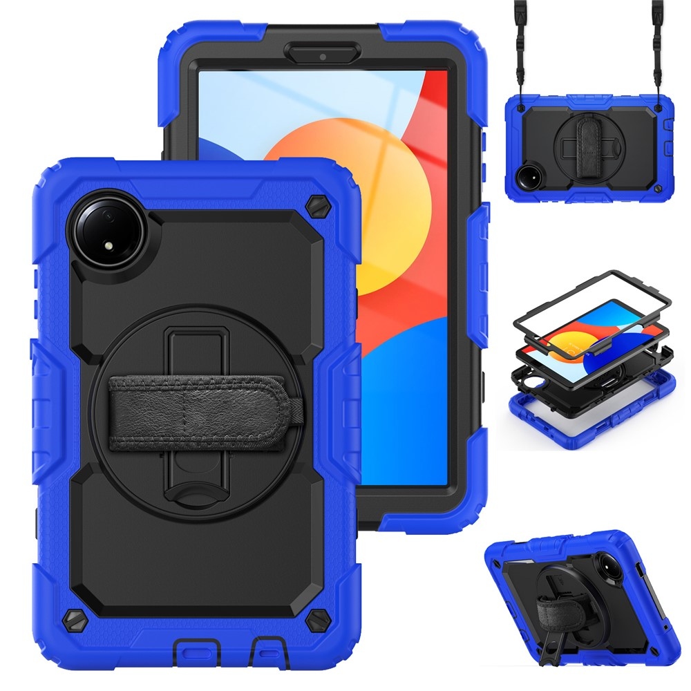 Strap odolný kryt s držákem na ruku a ramenním popruhem na Xiaomi Redmi Pad SE 8.7 - tmavěmodrý