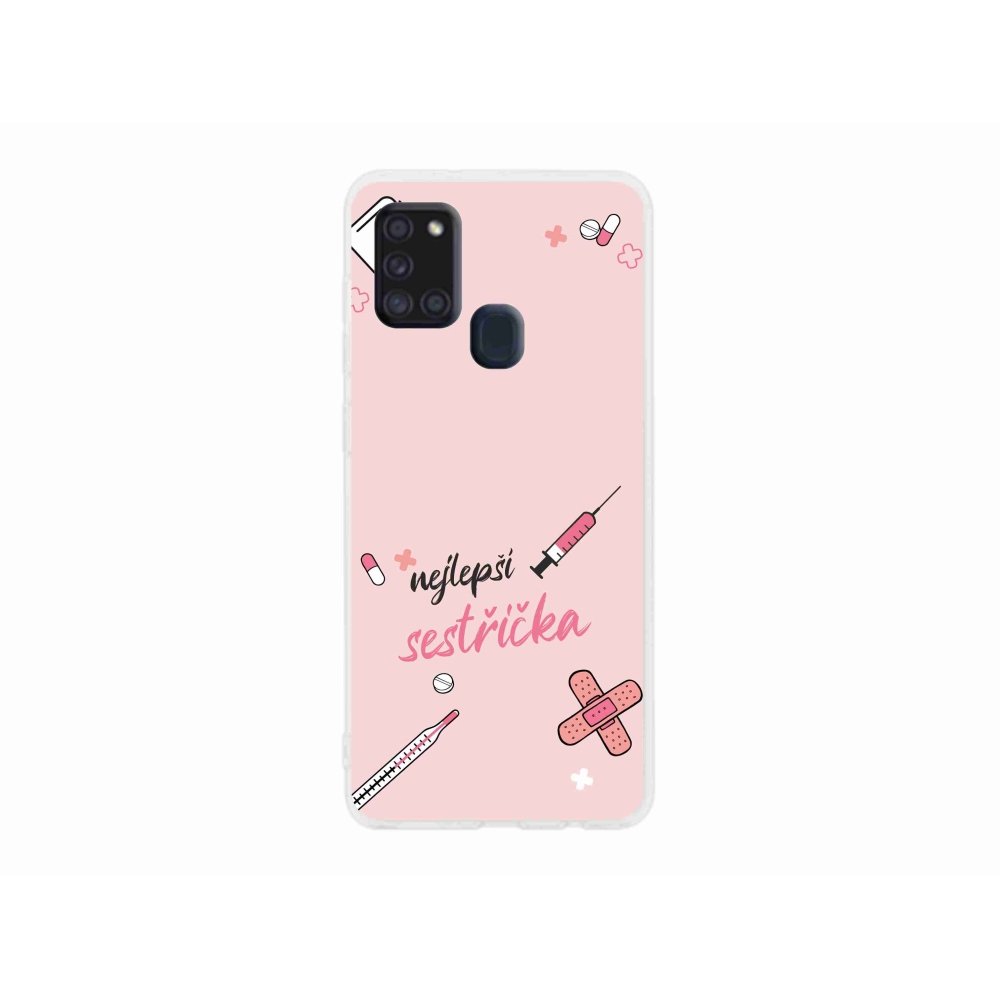 Gelový kryt mmCase na Samsung Galaxy A21s - nejlepší sestřička růžové pozadí