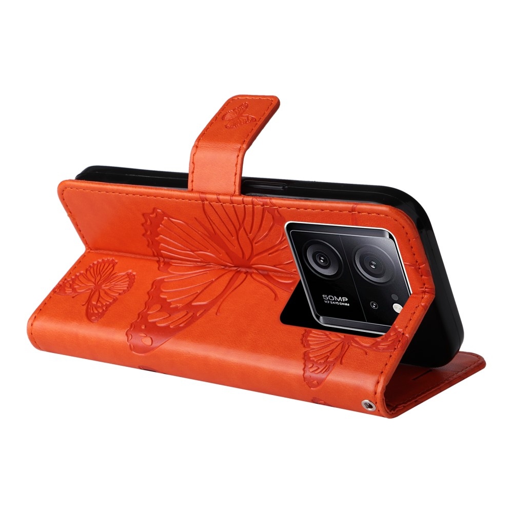 Big butterfly knížkové pouzdro na Xiaomi 13T/13T Pro - oranžové