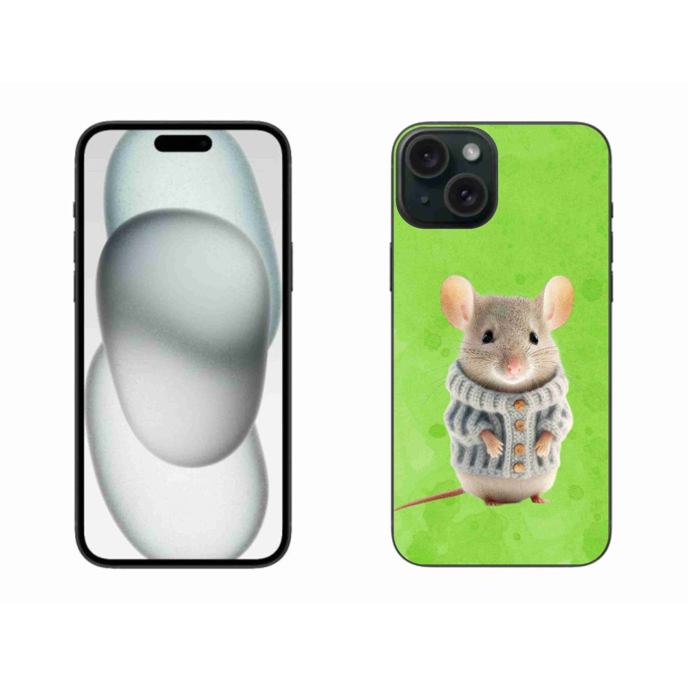 Gelový kryt mmCase na iPhone 15 Plus - myška ve svetru