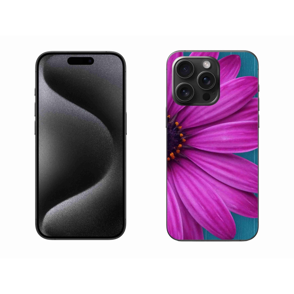Gelový obal mmCase na iPhone 15 Pro Max - fialová kopretina