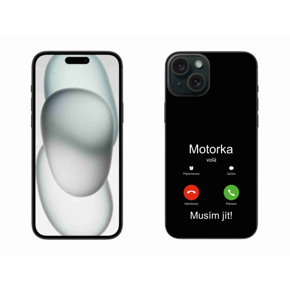 Gelový kryt mmCase na iPhone 15 Plus - motorka volá černé pozadí