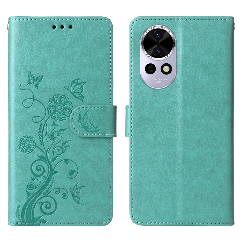 Flowery knížkové pouzdro na Huawei Nova 13 5G - modrozelené