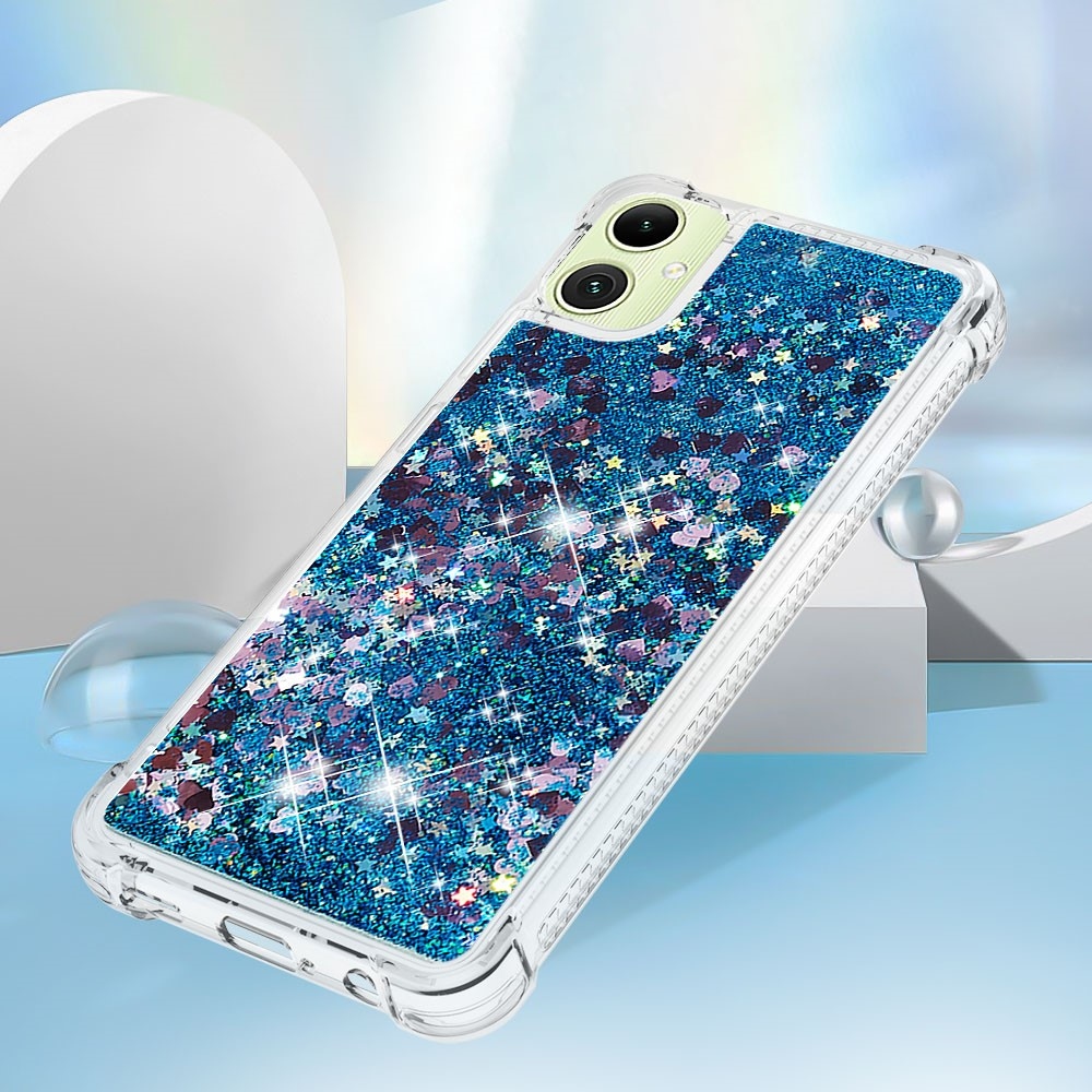 Glitter přesýpací gelový obal na Samsung Galaxy A06 4G - modrý/srdíčka
