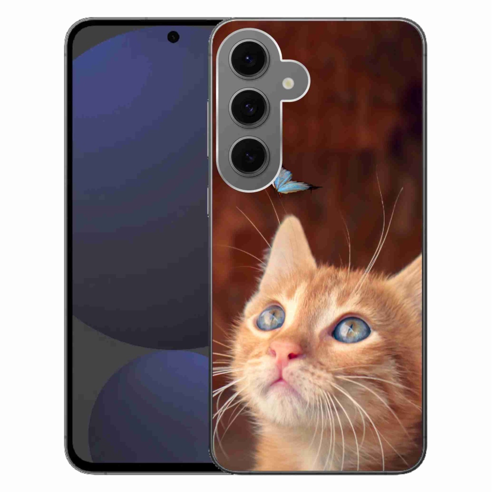 Gelový kryt mmCase na Samsung Galaxy S24 FE - motýl a kotě