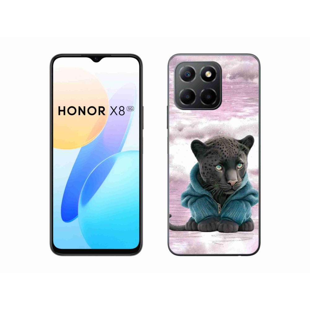 Gelový kryt mmCase na Honor X8 5G - černý panter ve svetru