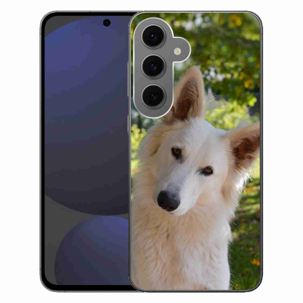 Gelový kryt mmCase na Samsung Galaxy S24 FE - bílý švýcarský ovčák 1