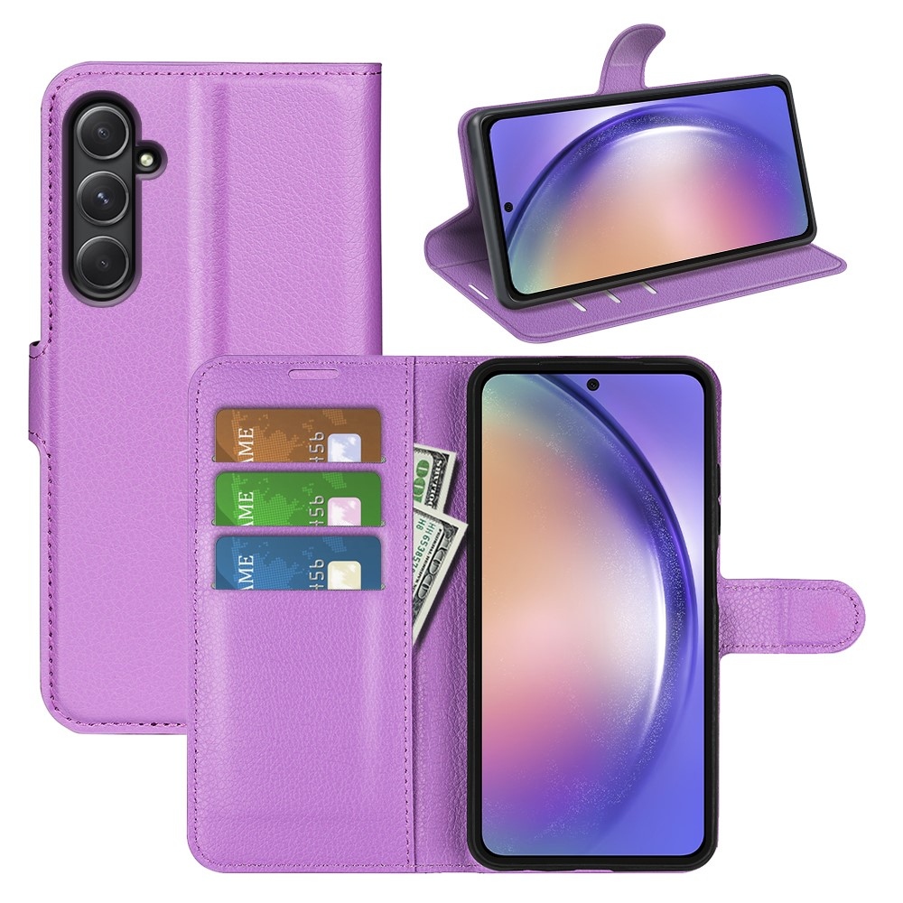 Litchi knížkové pouzdro na Samsung Galaxy A55 5G - fialové