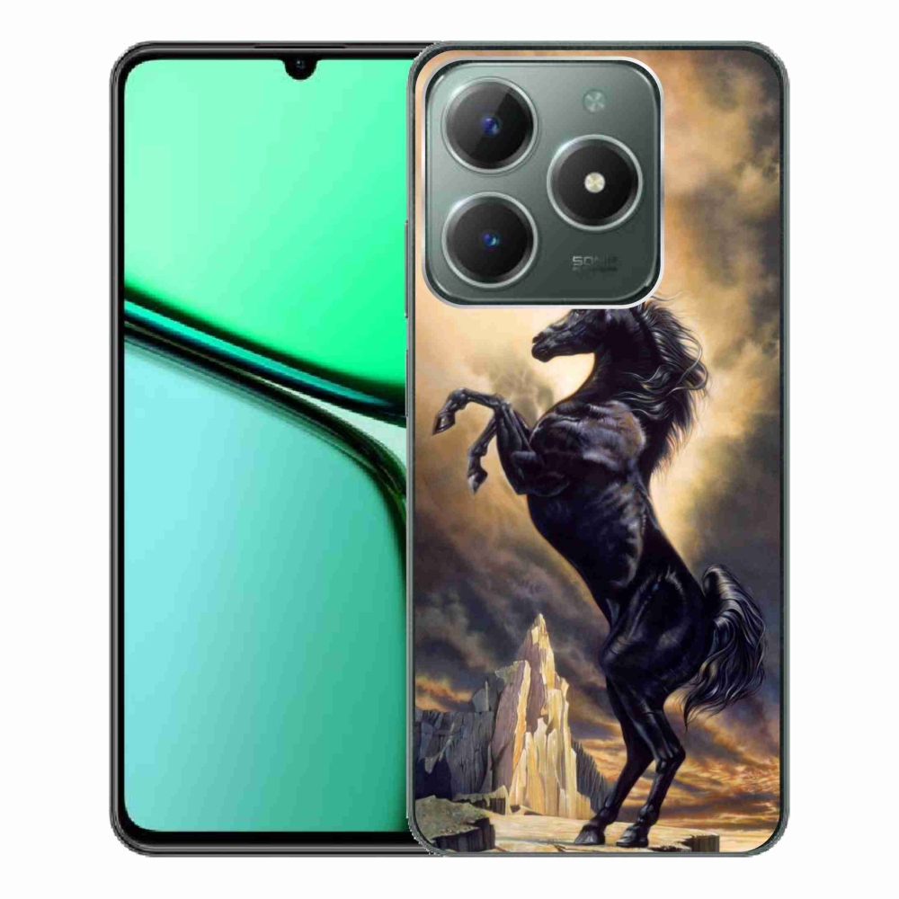 Gelový kryt mmCase na Realme C61 - černý kreslený kůň