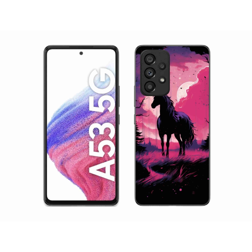 Gelový kryt mmCase na Samsung Galaxy A53 5G - černý kreslený kůň 1
