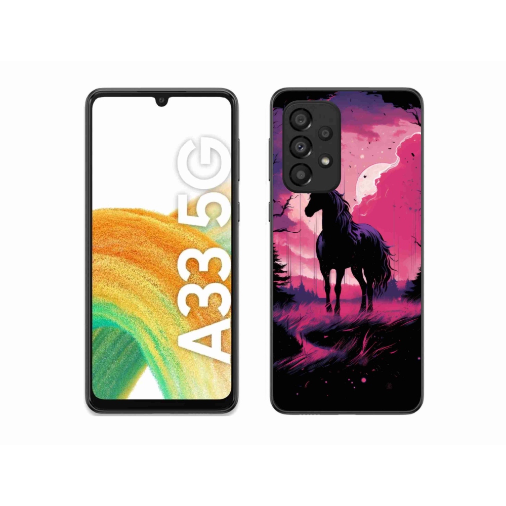 Gelový kryt mmCase na Samsung Galaxy A33 5G - černý kreslený kůň 1