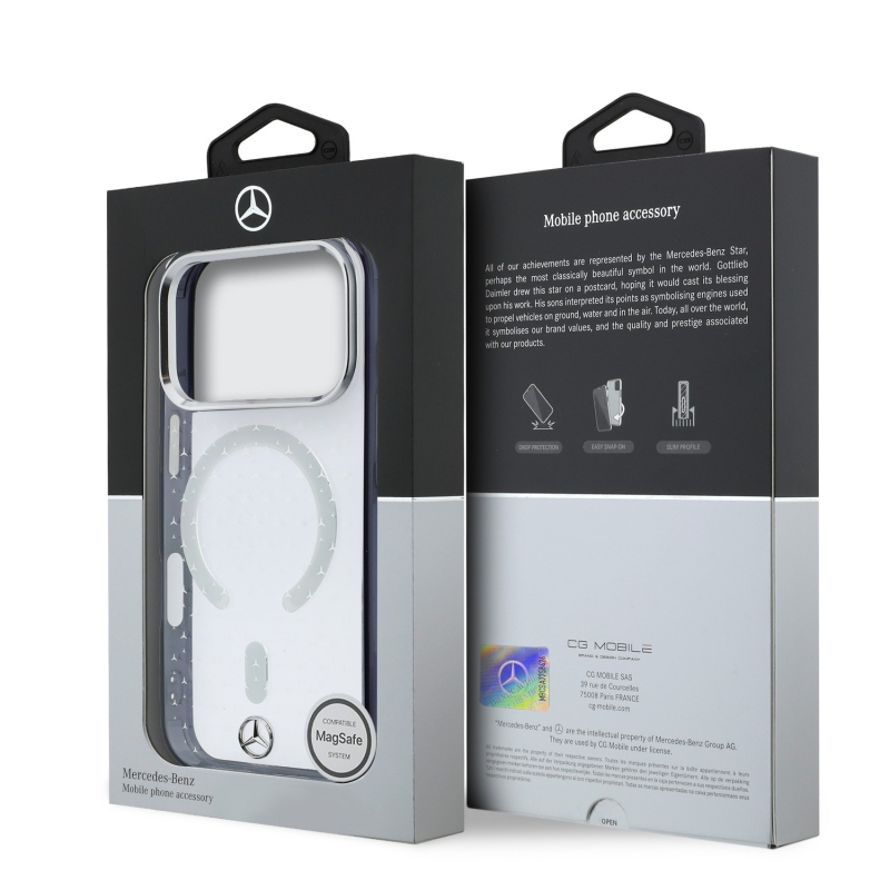 Mercedes PC/TPU Star Pattern MagSafe Zadní Kryt pro iPhone 18 Pro Max Transparent/Black