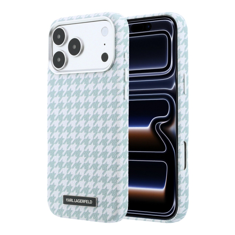 Karl Lagerfeld PU Houndstooth Resin Plate MagSafe Zadní Kryt pro iPhone 17 Pro Max Blue