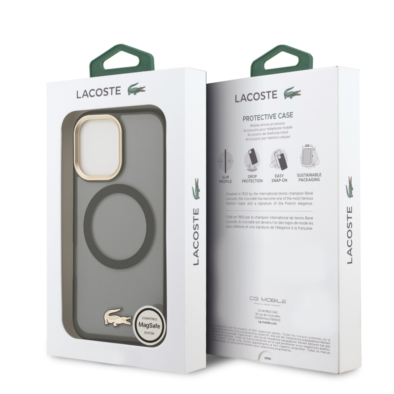 Lacoste PC/TPU Frosted Finish Gold Logo MagSafe Zadní Kryt pro iPhone 17 Black