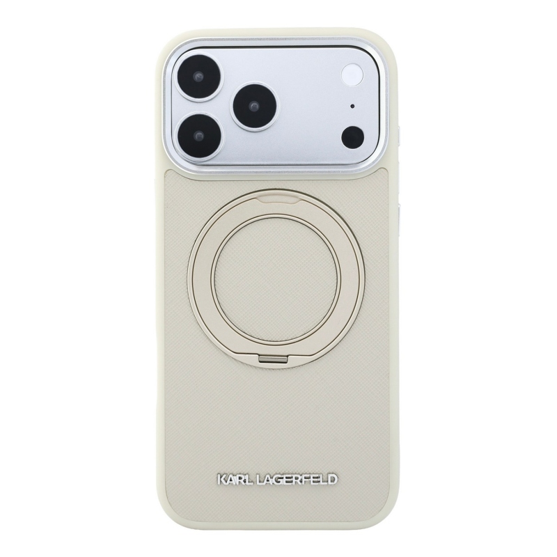 Karl Lagerfeld PU Saffiano Ring Stand MagSafe Zadní Kryt pro iPhone 18 Pro Beige