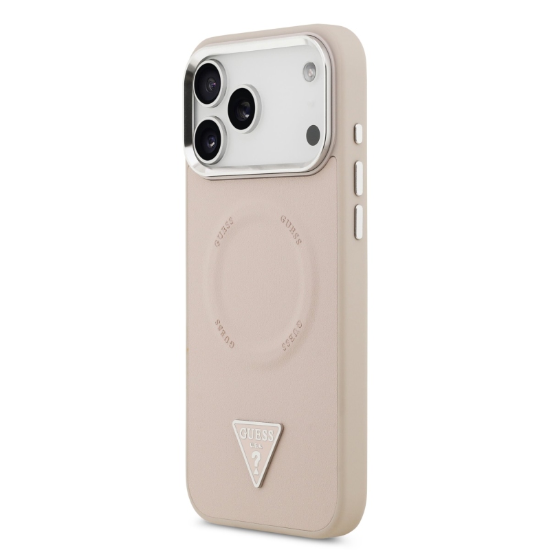 Guess PU Leather Triangle Logo MagSafe Zadní Kryt pro iPhone 17 Pro Pink