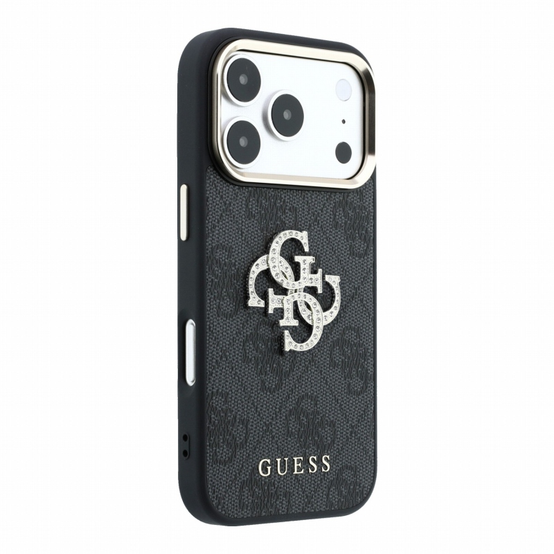 Guess PU 4G Strass Metal Logo Zadní Kryt pro iPhone 18 Pro Black