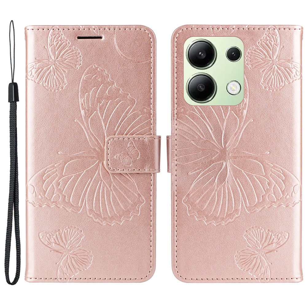 Big Butterfly knížkové pouzdro na Xiaomi Redmi Note 13 - růžovozlaté