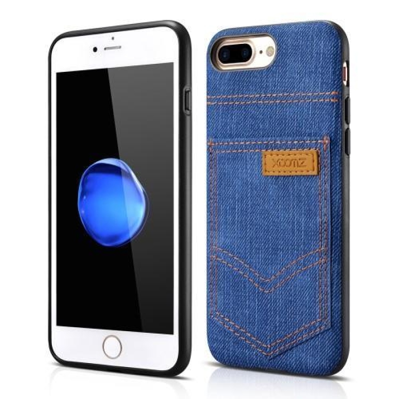 Jeans gelový obal potažený látkou na iPhone 8 Plus a iPhone 7 Plus - tmavěmodrý