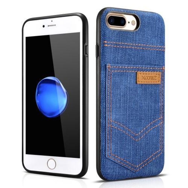 Jeans gelový obal potažený látkou na iPhone 8 Plus a iPhone 7 Plus - tmavěmodrý