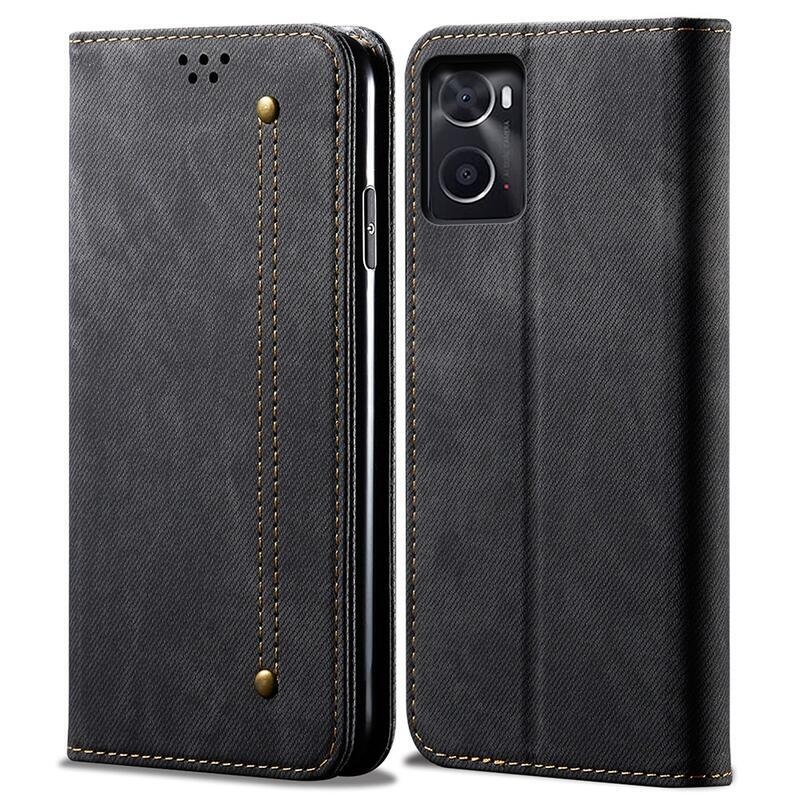 Jeans PU kožené peněženkové pouzdro na mobil Realme 9i - černé