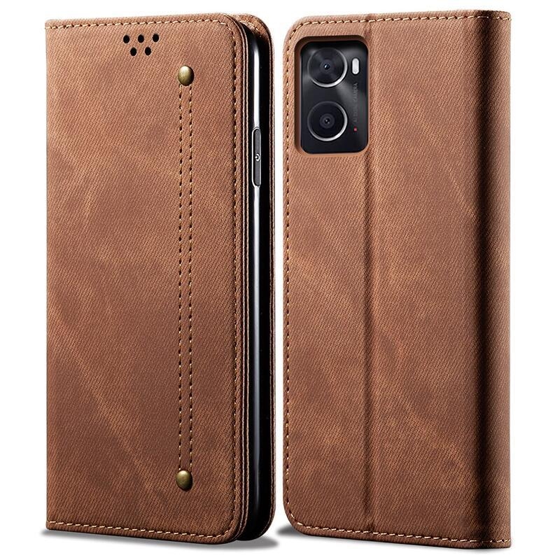 Jeans PU kožené peněženkové pouzdro na mobil Realme 9i - kávové